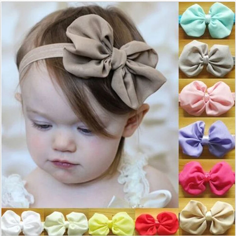

Newborn Baby Girl Chiffon Bow Headband Solid Color Lovely Children Infant Hair Clip Hair Accessories Headband Princess Turban