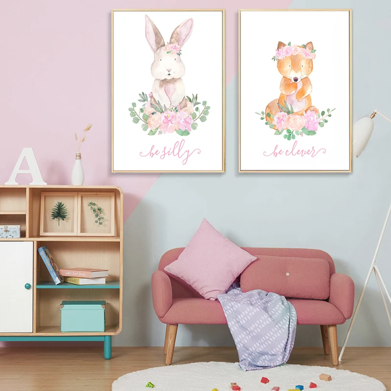 Детский Настенный холст постер с принтом кролика медведя лисы скандинавский