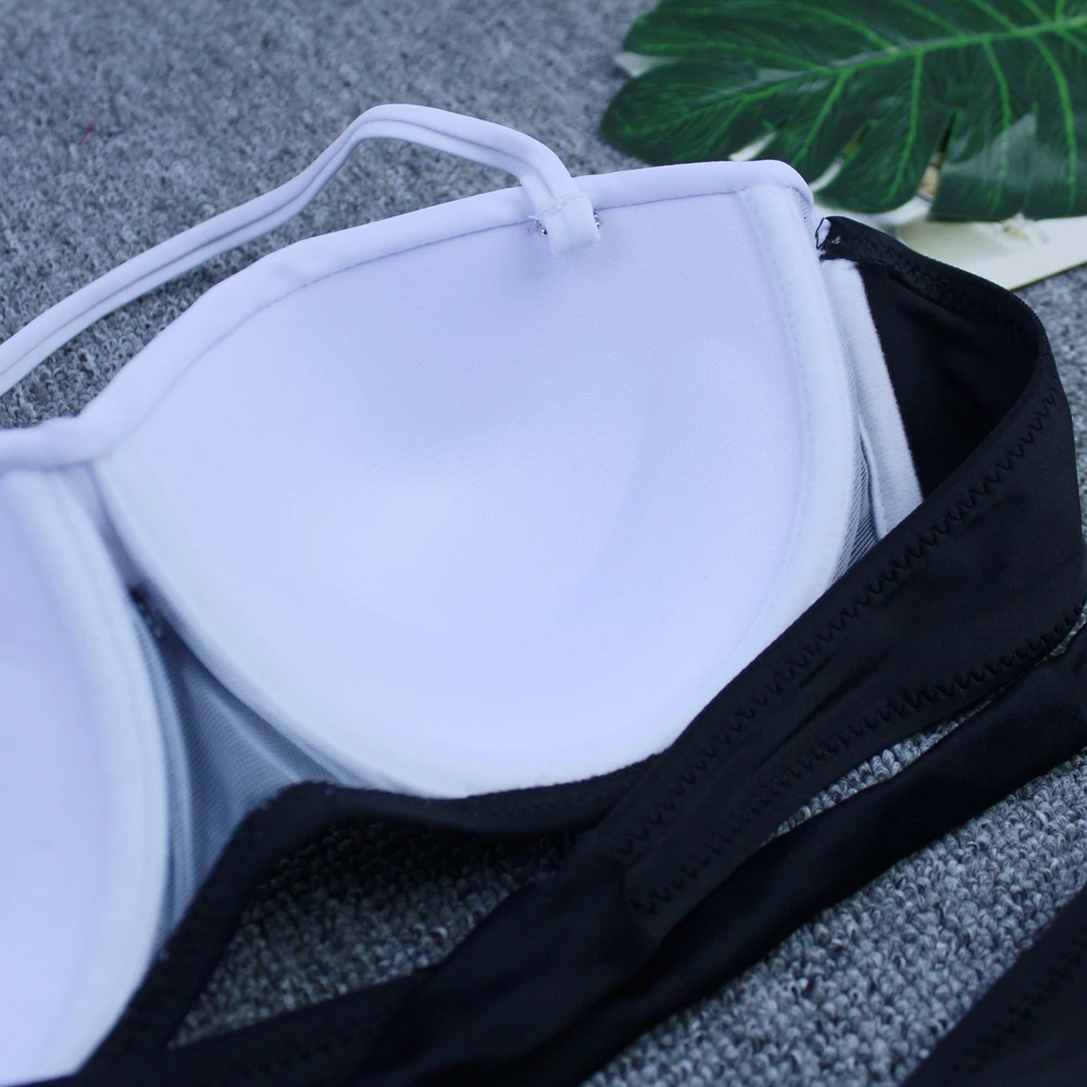 

2020 new bikini Set solid color push up Women vintage Hanging neck Plus Size swimsuit White border Biquini Bathing Suit