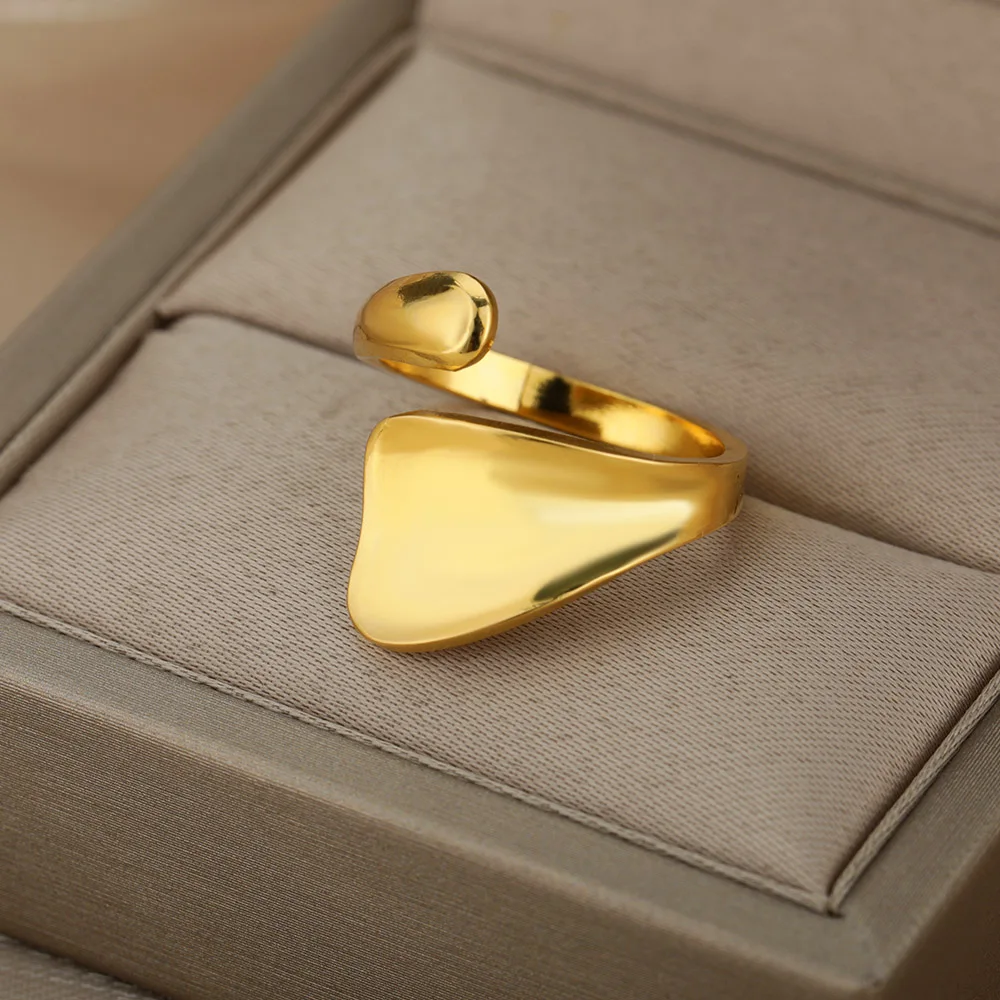 

Gold Stainless Steel Irregular Geometric Opening Rings Elegant Adjustable Finger Ring Vintage Birthday Jewelry Gift 2021 Anillos