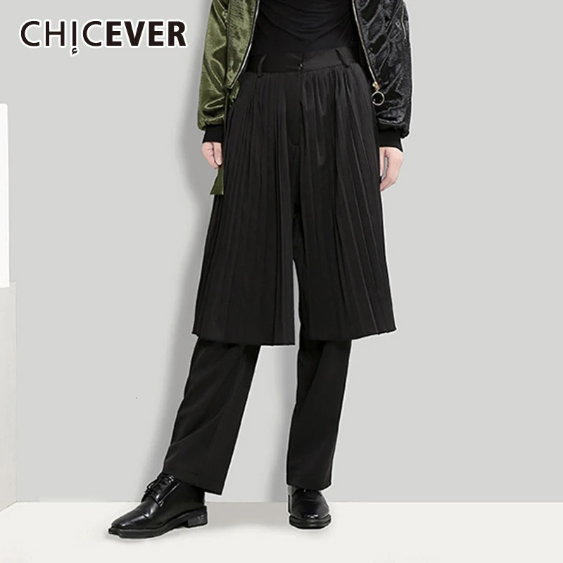 CHICEVER Лоскутные поддельные брюки из двух частей для женщин с высокой талией