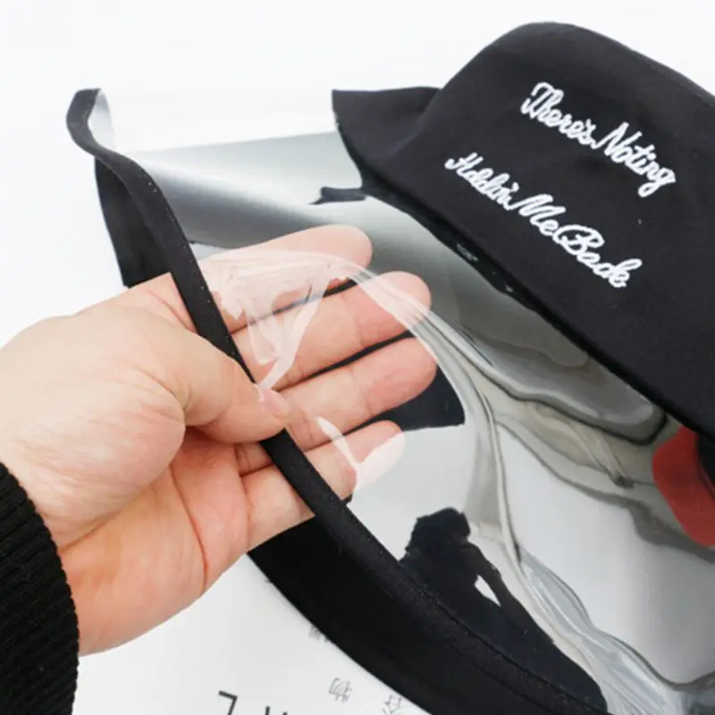 

Women Girls Semi Transparent Plastic Beach Sun Visor Fisherman Hat Letters Embroidered Hip-Hop Wide Brim Flat Top Bucket Cap