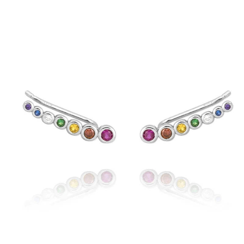 

Luxury S925 Sterling Silver Rainbow Zircon Piercing Stud Earring For Woman Girl Colorful Crystal Fine Earrings joyeria orecchini