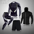 Мужской компрессионный спортивный костюм MMA, спортивные Леггинсы, тренировочный костюм с длинным рукавом, мужская спортивная Защитная Спортивная одежда для бега
