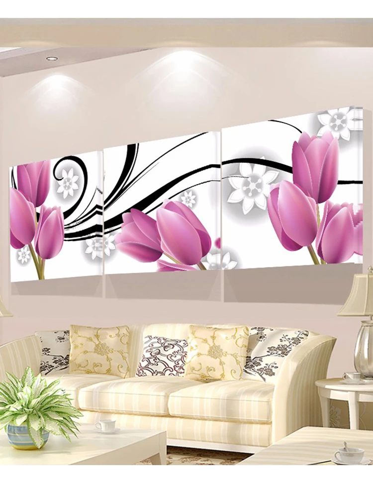

Netherlands Tulip Diamond painting full square Round Drill 3 pieces/set DIY diamond Embroidery Triptych Home Decoration Picture
