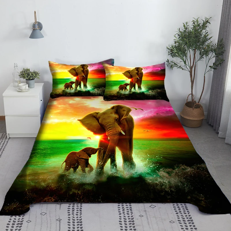 

3D Printed Elephant Bed Sheet Set Animal Bed Flat Sheet With Pillow Cover For Adults Kids Queen Size Bed Linens Dropshipping