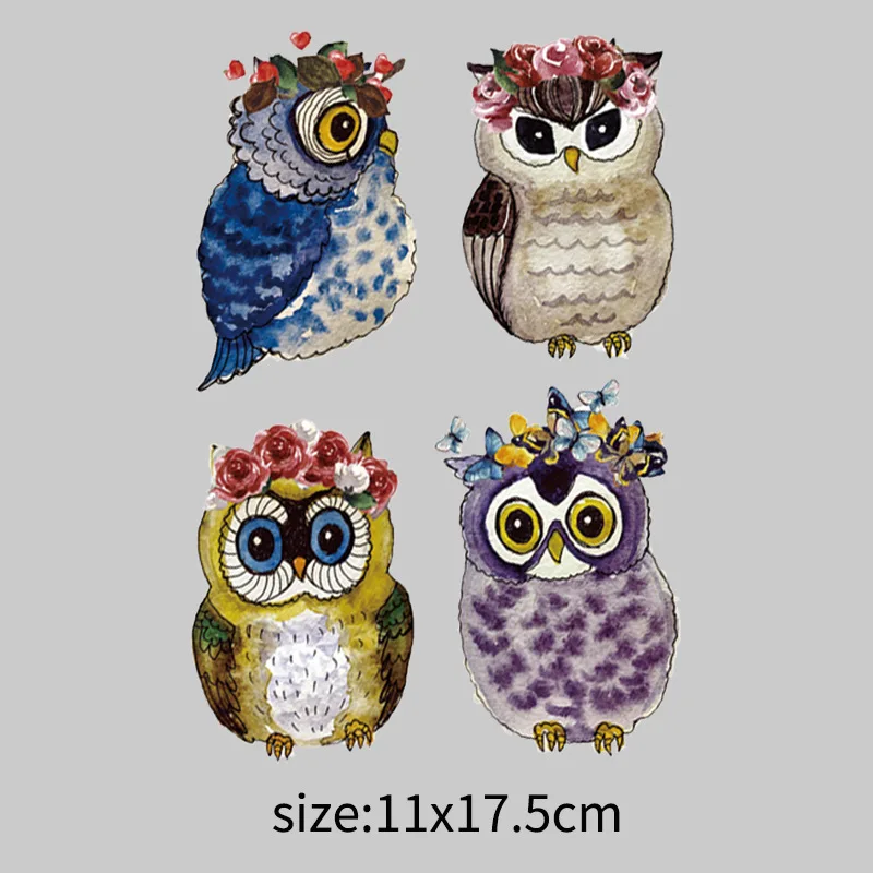 

Flower Owl Iron-on Transfers Patches For Clothing Vinyl Thermo Stickers Applique Diy Heat Thermotransfer Stripes On Clothes Set