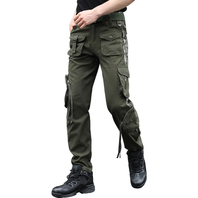 

New Cargo Pants Men Camo Multi Pocket Knee Zipper Loose Straight Trousers Male Military Black Camouflage Tactical Training Pants