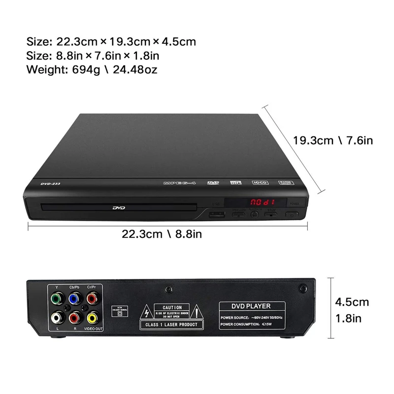 HFES dvd-плеер для дома Поддержка USB порт компактный мультирегион DVD/SVCD/CD/Disc плеер с