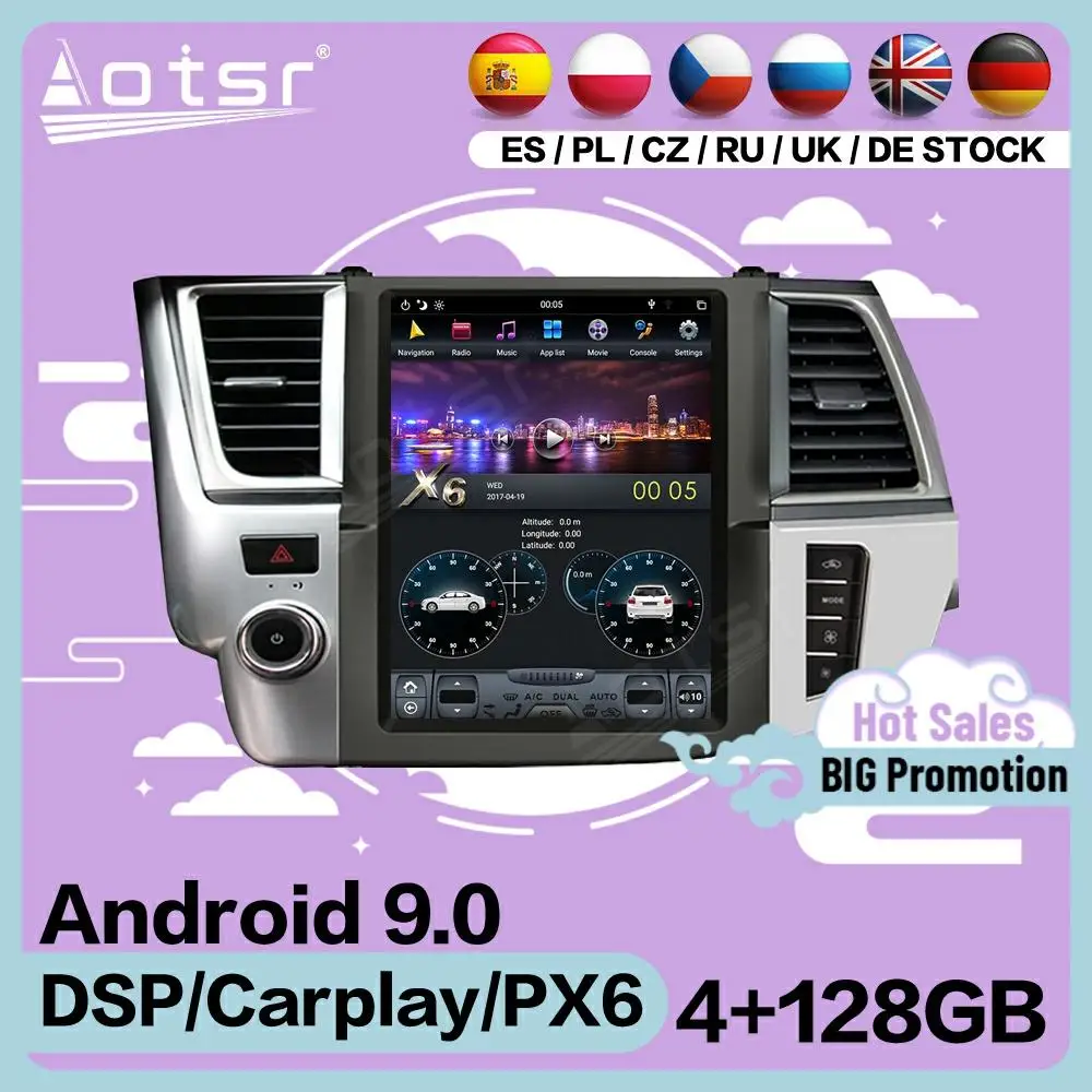 

128G Tesla Screen Multimedia Stereo Android Player For Toyota Highlander 2014 2015 2016 2017 2018 Gps Radio Video Auto Head Unit