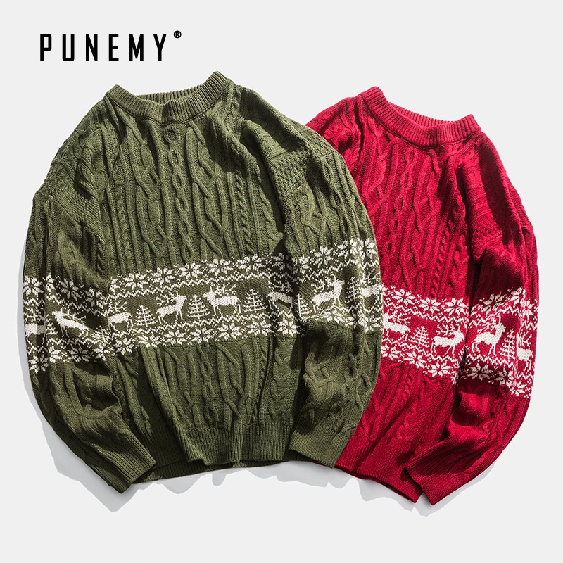 Мужские Рождественские свитера в стиле ретро с рисунком оленя акриловые большие