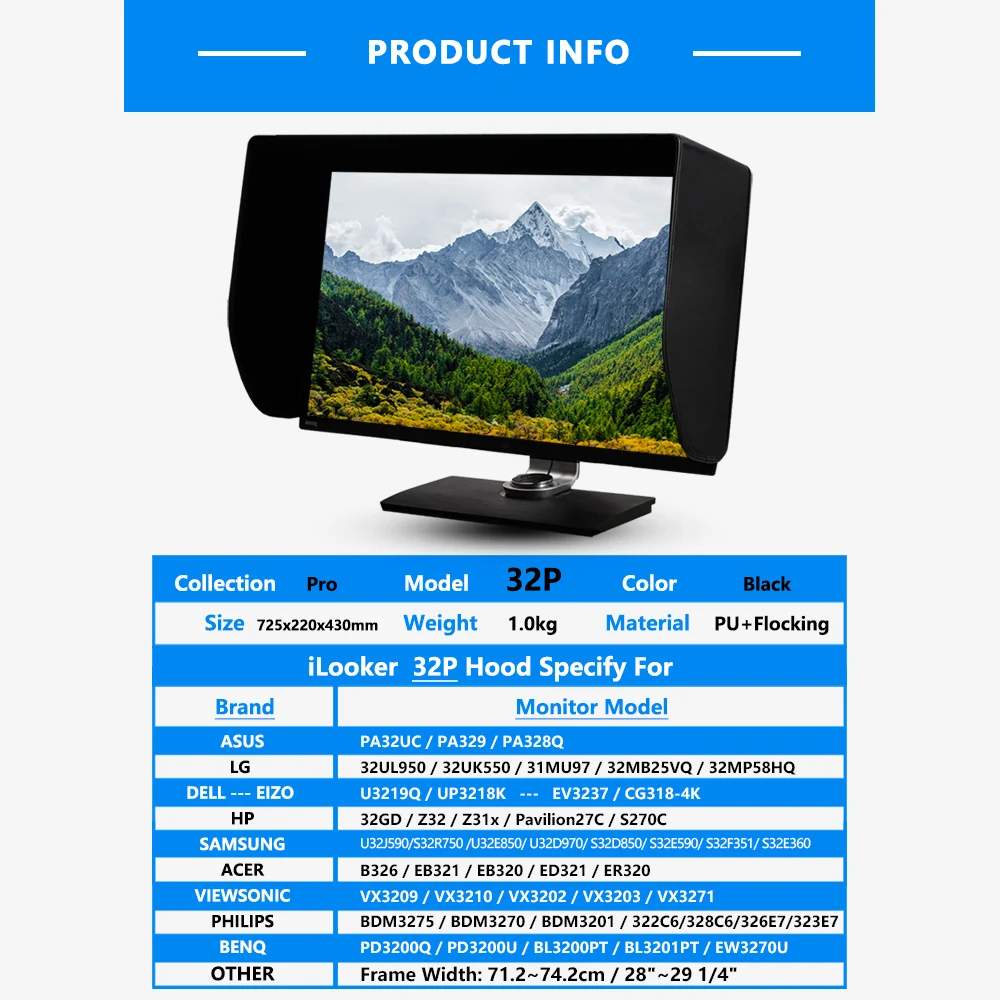 ILooker 32P 31 дюймов и 32 дюймов Pro Edition ЖК светодиодный монитор бленда солнцезащитный козырек для Dell hp вьюсоник Philips samsung LG EIZO