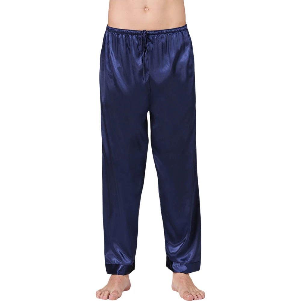 

Autumn Men Pajama Pants Imitation Silk Pure Color Elastic Waist Trousers Casual Loose Thin Home Pants HJKL1