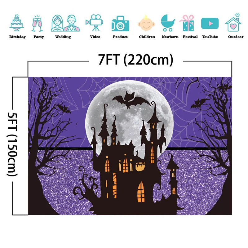 Mocsicka Halloween Backdrop Forest Old Trees Horror Castle Photo Background Bat Spider Web Kids Children Night Party Backdrops |