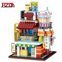 bzda mini city street view series ramen shop milk tea store house building blocks diy home decoration bricks toys for children