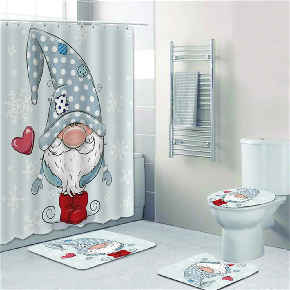 

Cute Cartoon Gnome Christmas Shower Curtain Bathroom Curtains Set Elf Dwarf Painting Curtains for Kid Bathtub Decor Rug Carpet