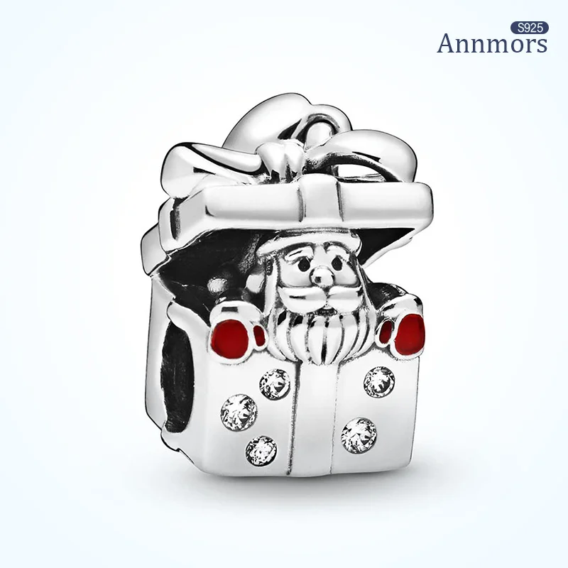 

Santa Inside A Gift Box Square Bracelet Beads Silver Plating Fits Bracelets Christmas Charms Jewelry Gift For Woman