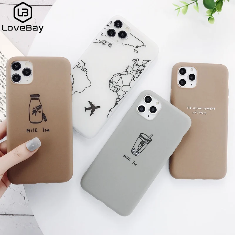

Lovebay Cartoon Milk Tea Plan Letters Cases Cover For iPhone 11 Pro Max X XR Xs Max Soft TPU Back Cover For iPhone 6 6s 7 8 Plus