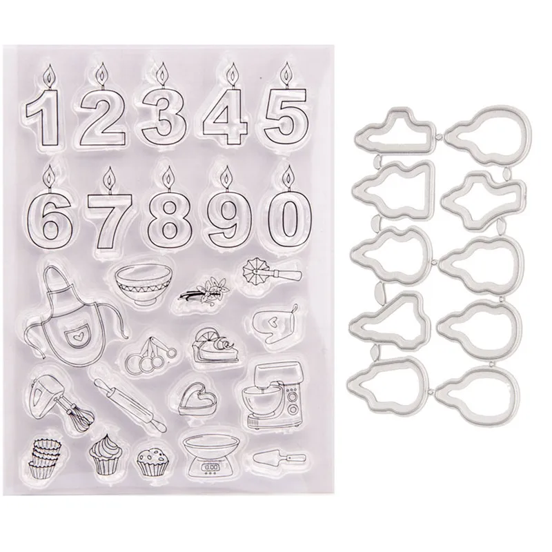 

Baking Tools Digital Transparent Silicone Stamp Metal Cutting Knife Molds Set Hand Account Crafts Decoration Embossing Scrapbook