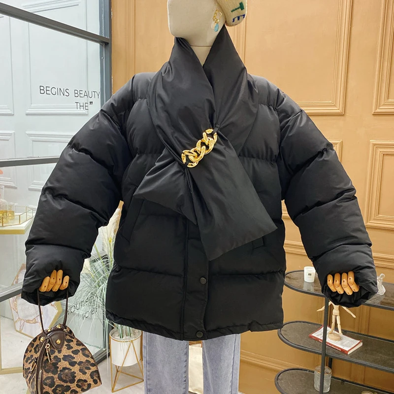 

Thicken warm Camel Scarf Collar Parkas Casual Oversized Padded Coat Female outwear snow Jacket 2021 Korea style Chic INKEO 9O104