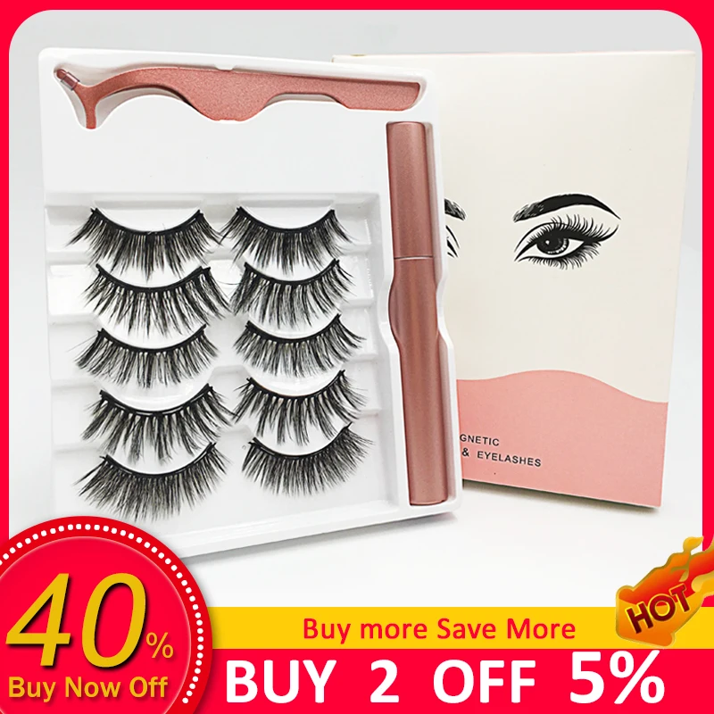 3D 5 пар магнитных ресниц и подводка для глаз набор натуральных/толстых длинных