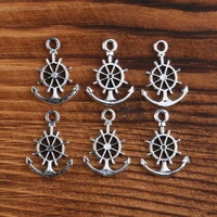 antique silver color 10pcs zinc alloy anchor rudder shaped metal pendant charms for jewelry making handmade diy accessories