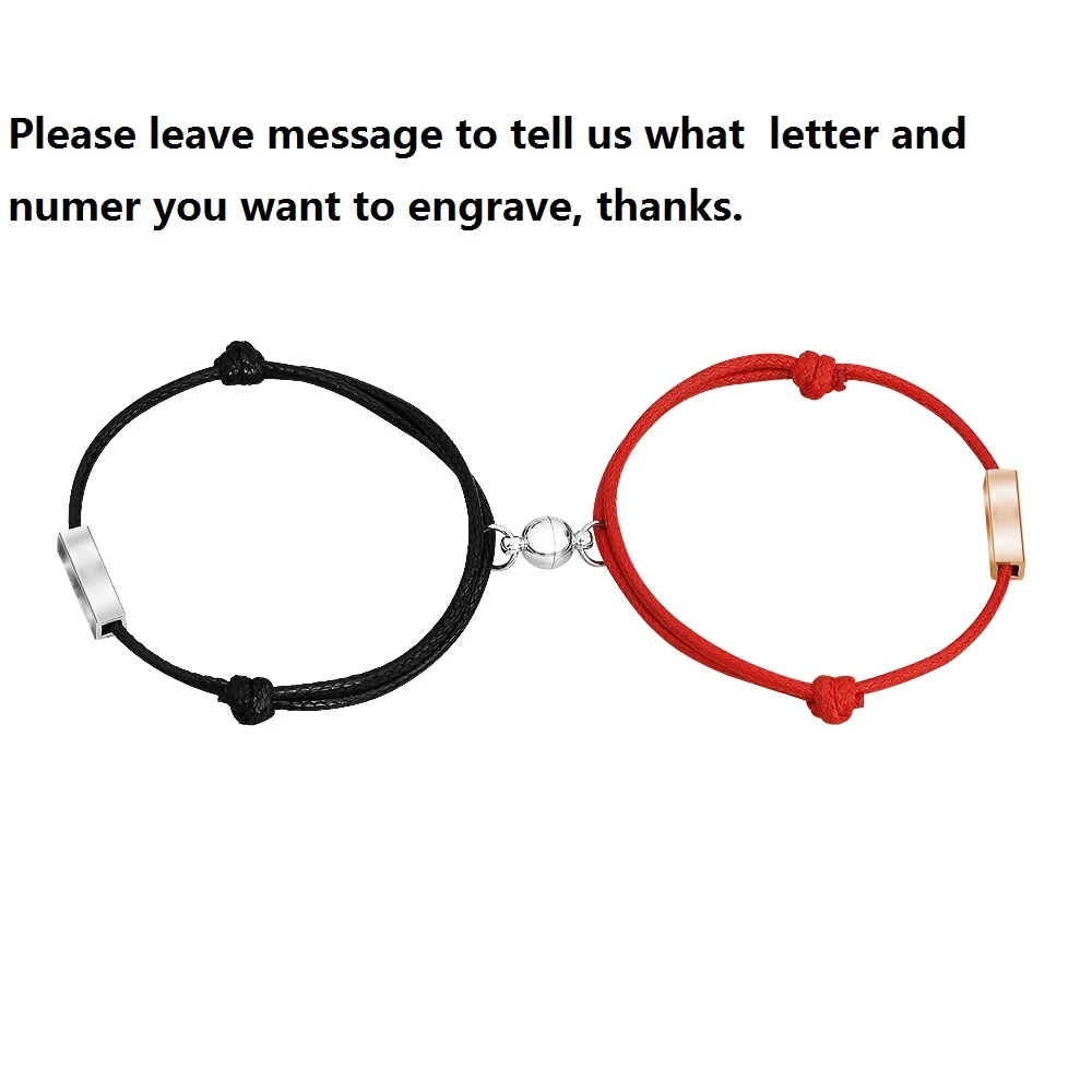 

Magnetic clasp customized personazed string bracelets for couples lovers valentine day gift for girlfriend boyfriend black red
