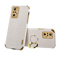 Luxury Ring Holder Shockproof Phone Case For Xiaomi Redmi Note Pro MAX Note 10s Plating Crocodile Texture Leather Back Cover