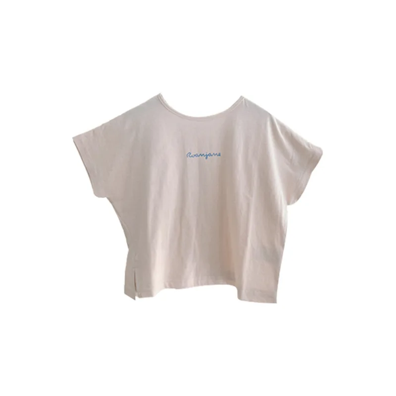 

Boys' Summer Wear Korean Version Sailor Collar Lapel Blue Stripe Two Side Shirt Apricot Letter T Pasted Cloth Shorts Strap Pants