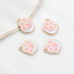 10 шт.лот, эмалированные подвески из цинкового сплава, милые розовые Подвески в виде следов лапы, подвески для рукоделия, модные серьги, аксессуары для изготовления ювелирных изделий
