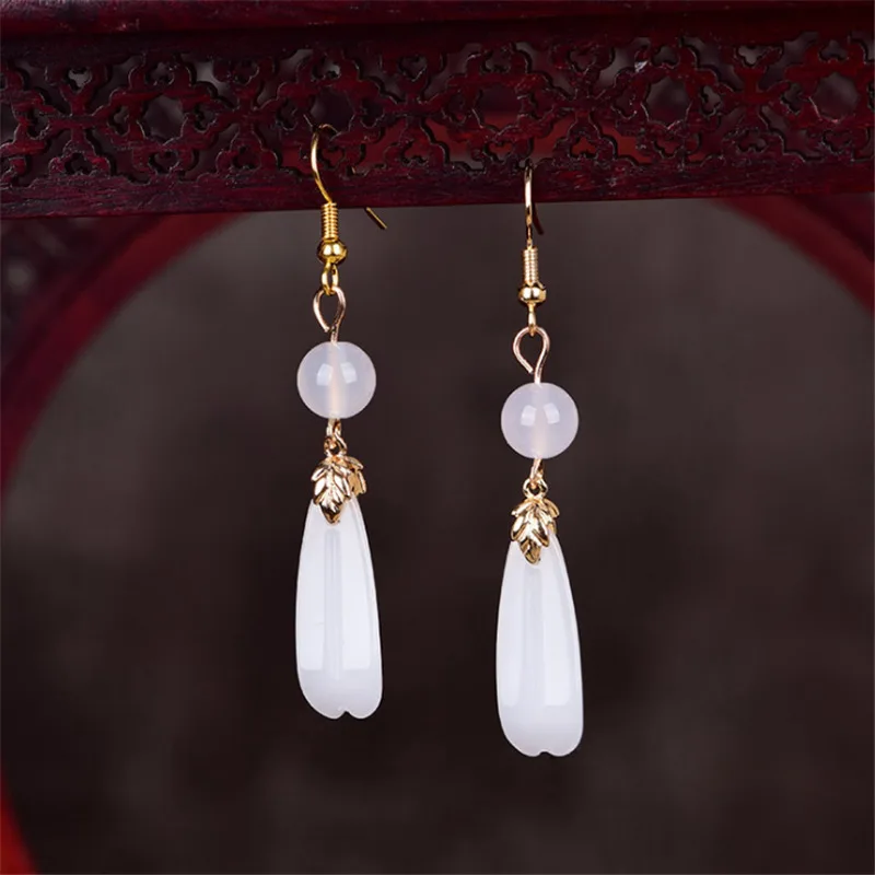 Yanting Glass Glazed Tassel Earrings Female Gifts For Women Handmade Jewelry Ethnic Earrings Shell Flower Earring Hanging 0137 - Окраска металла: white agate