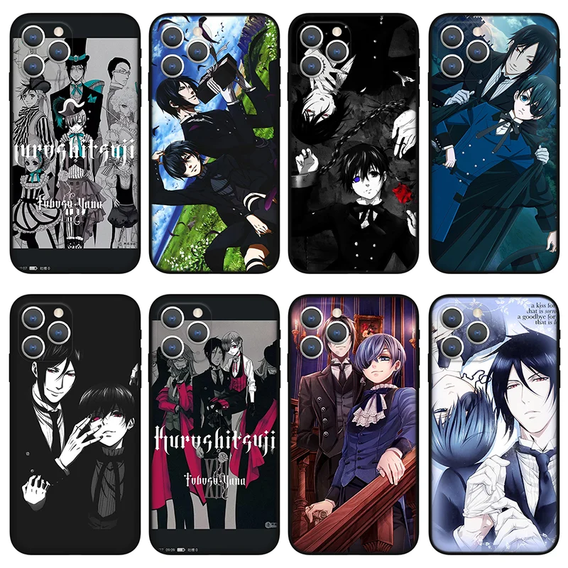 

cartoon Sebastian Ciel Phone Case for iPhone 11 12 13 Pro Max , Black silicone case for iPhone XR XS X SE 6 6S 7 8 Plus