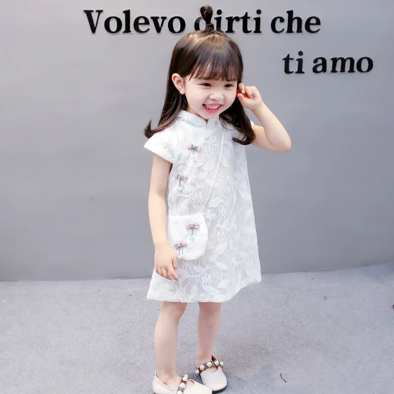 Чонсам в китайском стиле летняя детская одежда для девочек кружевное платье