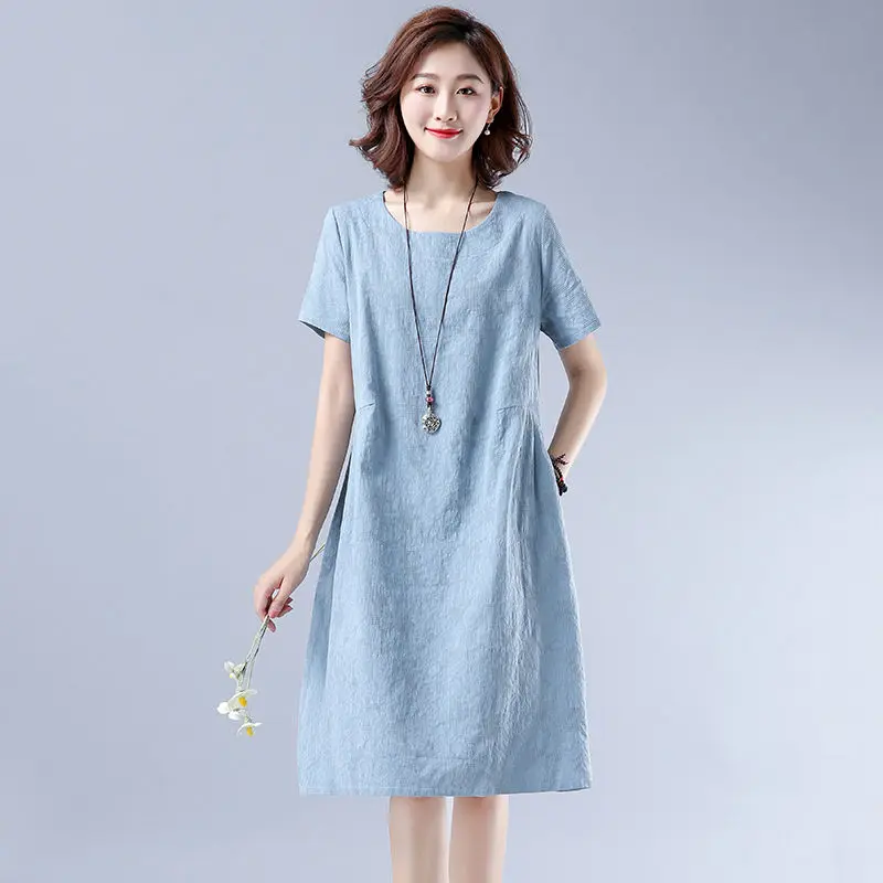 M XXL модное летнее женское платье однотонное свободного кроя из хлопка и льна с