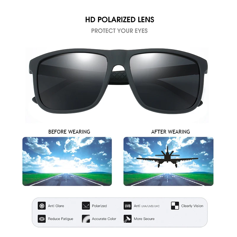 

Luxury Sunglasses Men Polarized Fashion Design Square Plastic Sun Glasses Driving Sunglass Oculos