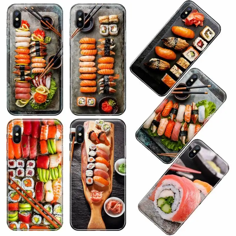 

food cuisine sushi Phone Case Transparent soft For iphone 12 11 13 7 8 6 s plus x xs xr pro max mini