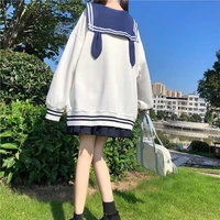 houzhou bunny hoodies women kawaii cute tops rabbit ears japanese streetwear soft girl aesthetic sailor collar school uniform