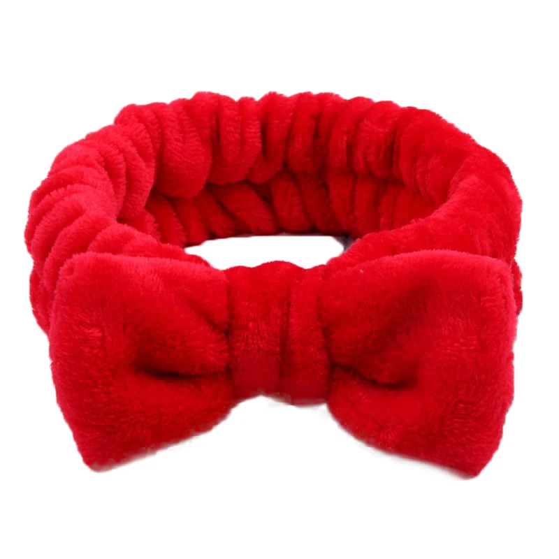 Зимняя повязка на голову с бантом из кораллового флиса мягкая эластичная для
