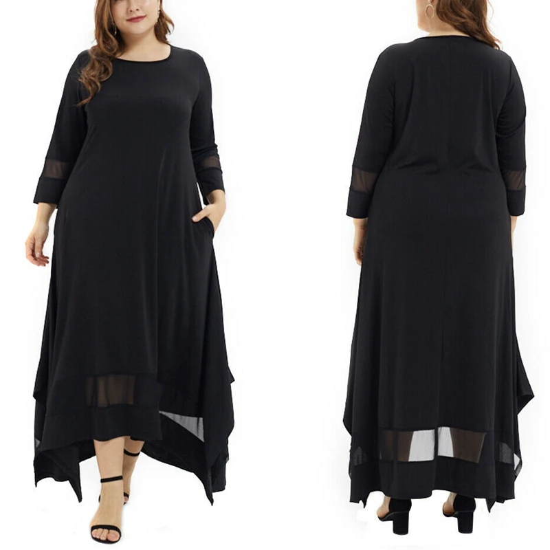 Весеннее платье большого размера 4x L 8XL модное женское однотонное Сетчатое с
