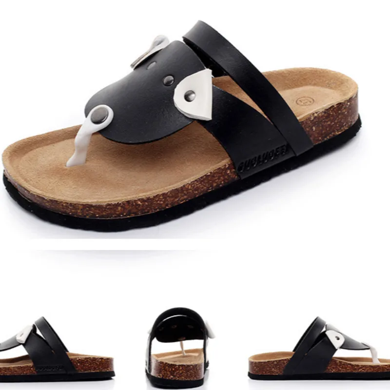 Шлепанцы женские в горошек мультяшная обувь на пробковой подошве летние тапочки