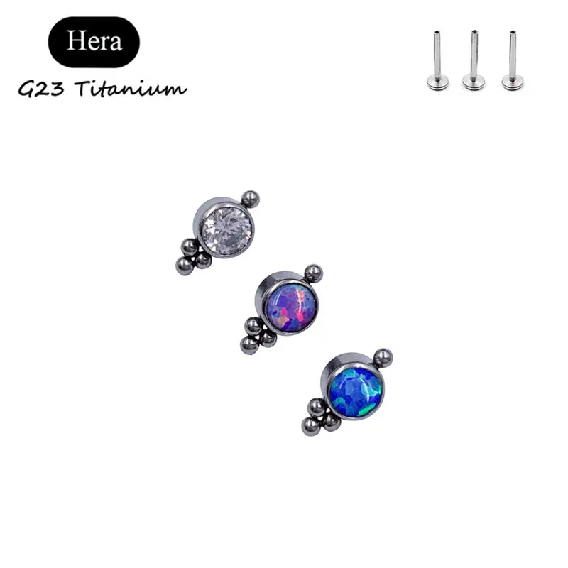 

G23 Titanium 16G Cartilage Earring Stud With Opal Hypoallergenic G23 Titanium Ear Tragus Helix Ring Conch Lobe Piercing Labret