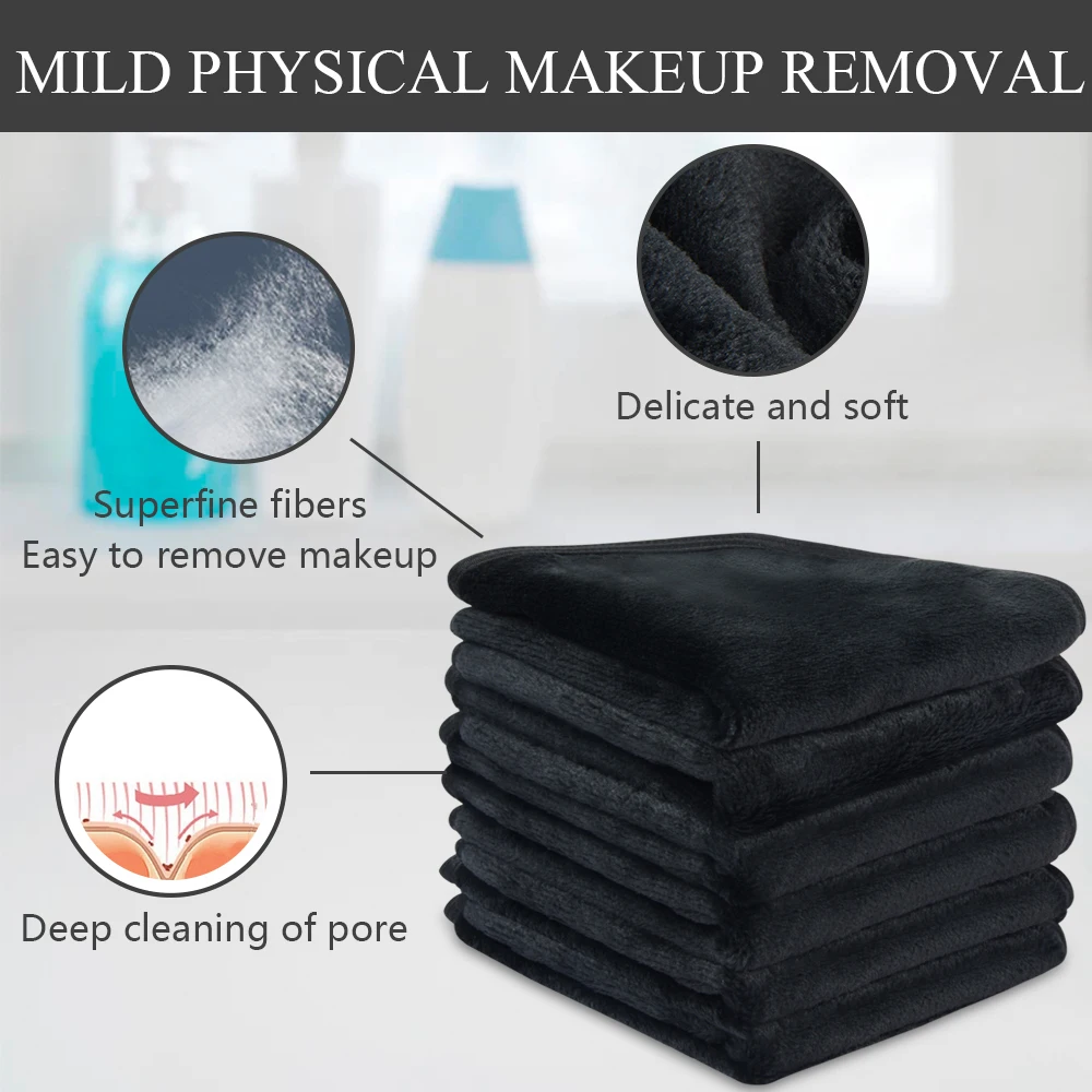 SUNLAND Makeup Remover Cloth Reusable Facial Cleansing Towel Microfiber Face Cloths Chemical-free Washcloth 10inX10in 6 Pack