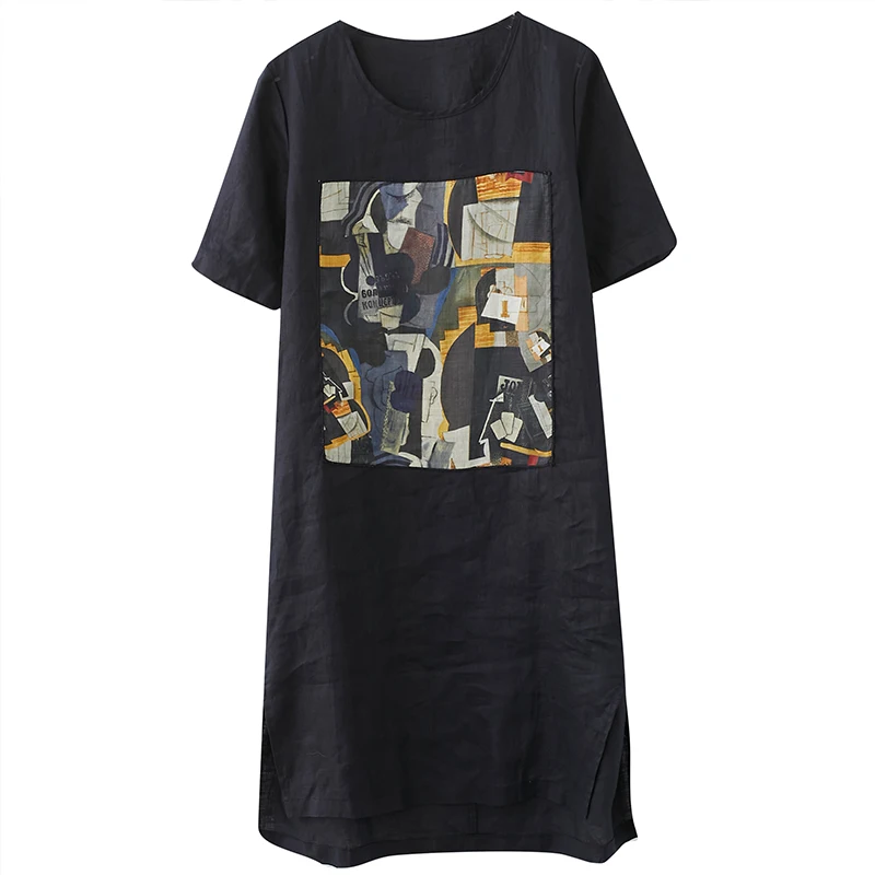 

COIGARSAM Short Sleeve Women dress New Summer Loose Dresses Black Green 9107