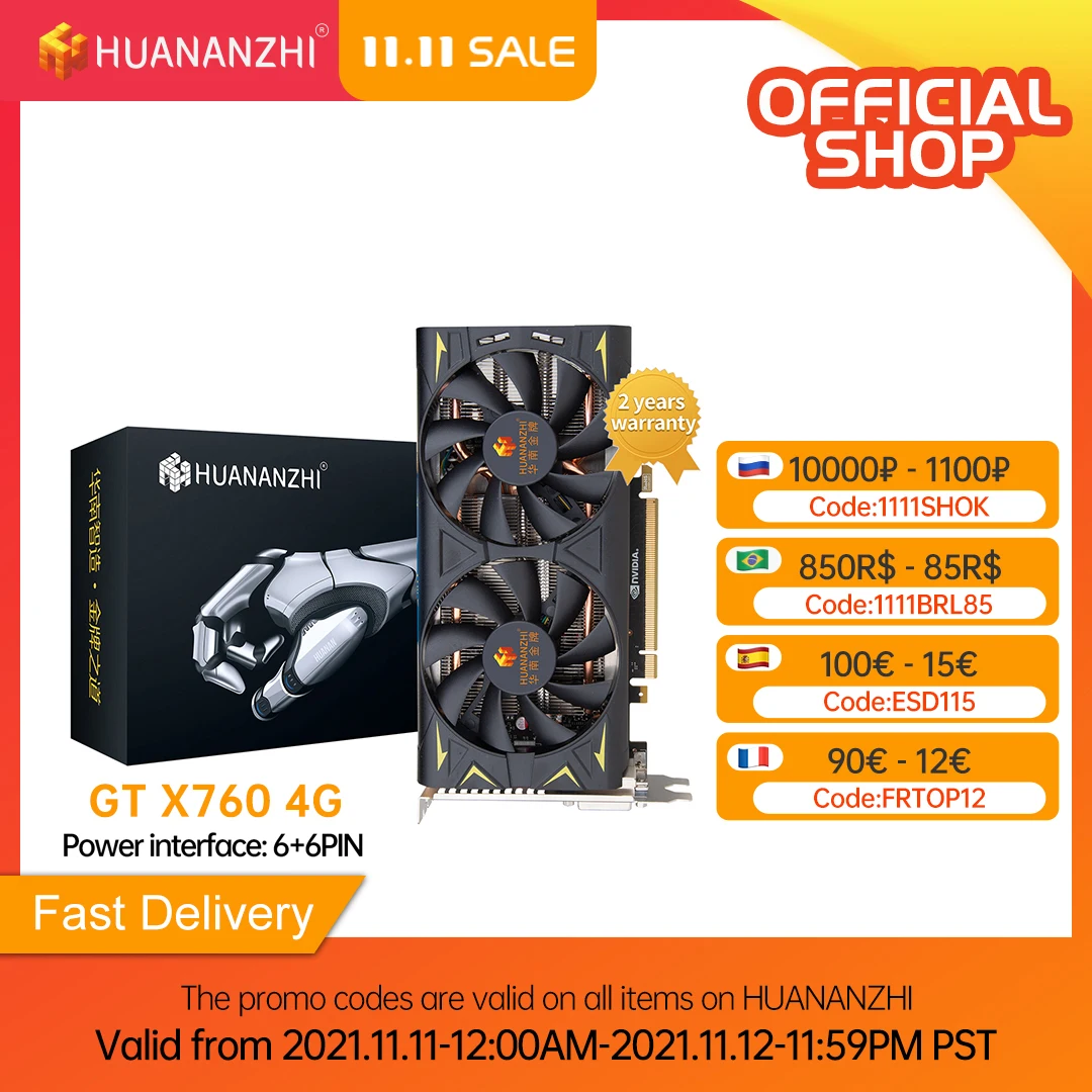 HUANANZHI GTX 650 760 960 970 2G 4G graphics card RX 550 560 4G GDDR4 GDDR5 DVI VGA HDMI-Compatibl Video Cards GPU
