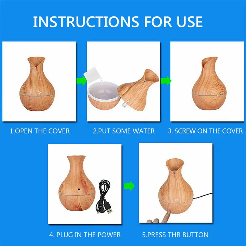 USB Electric Aroma air diffuser wood Ultrasonic air humidifier Essential oil Aromatherapy maker for home Or Office Incense