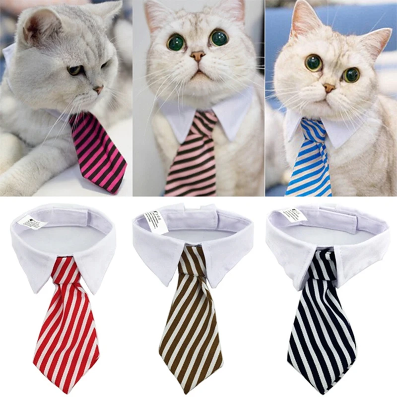 

Fashion Dog Cat Striped Bow Tie Collar Pet Adjustable Neck Tie White Collars Suit For Small Medium Large Cats Dogs Accessories