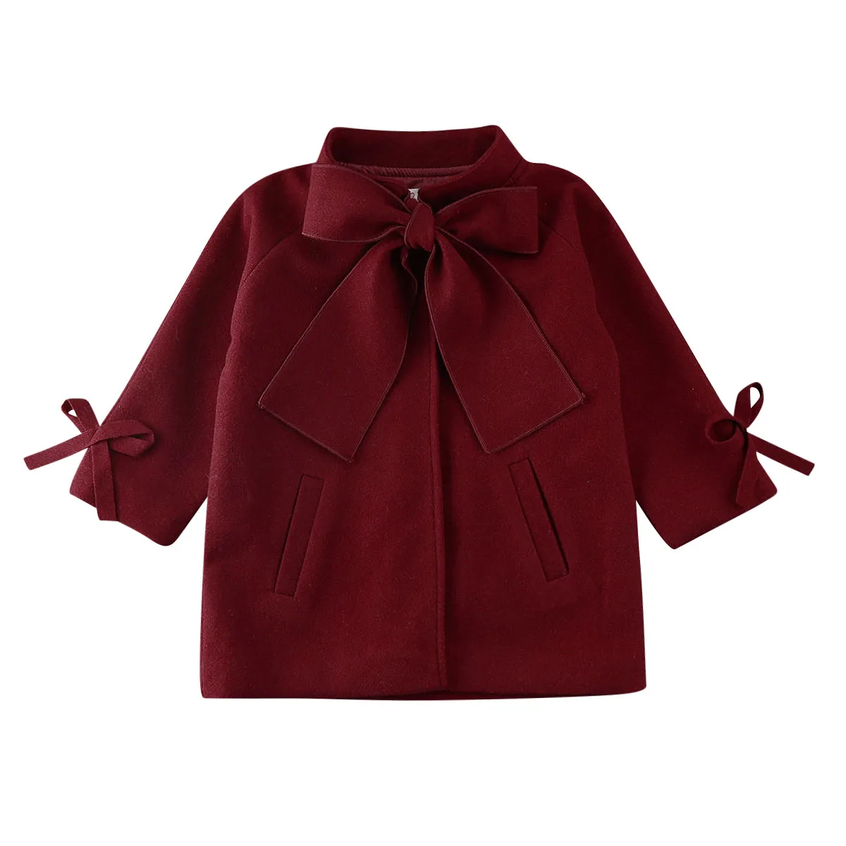 Cute Toddler Kids Baby Girls Overcoat Woolen Bowknot Single Breasted Coat For Girl Outerwear Winter Warm Clothes Snowsuit 2-8 T | Детская