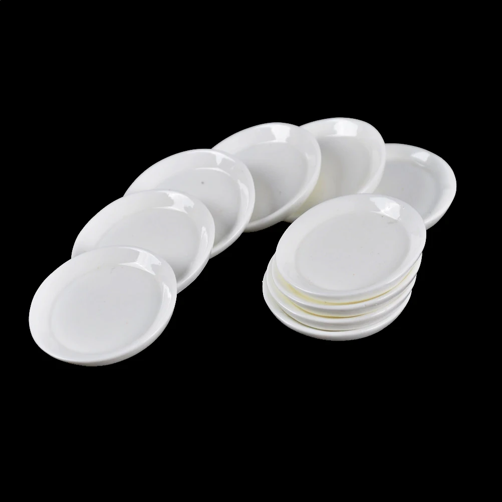 

10PCS/SET Durable Mini Food White Dishes Tableware Miniature Doll House Accessories Dollhouse Trays Plates Doll Kitchen Toys