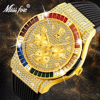missfox 2020 new watch men square colored diamond quartz mens watches premium rrubber strap luxury waterproof relogio masculino