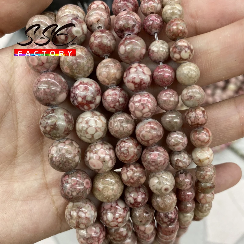 

Natural Chrysanthemum Stone Beads Coral Fossils Red Round Beads 15" Strand For Jewelry Making DIY Bracelets Necklace 6 8 10 12MM